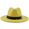 Men Women Wide Brim Wool Felt Jazz Fedora Hats British Style Trilby Party Formal Panama Cap Black Yellow Dress Hat 56-58-60CM