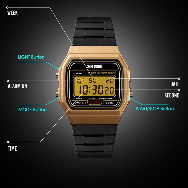Skmei Часы для пар, модный циферблат, спортивные водонепроницаемые светодиодные часы с датой недели, цифровые повседневные наручные часы