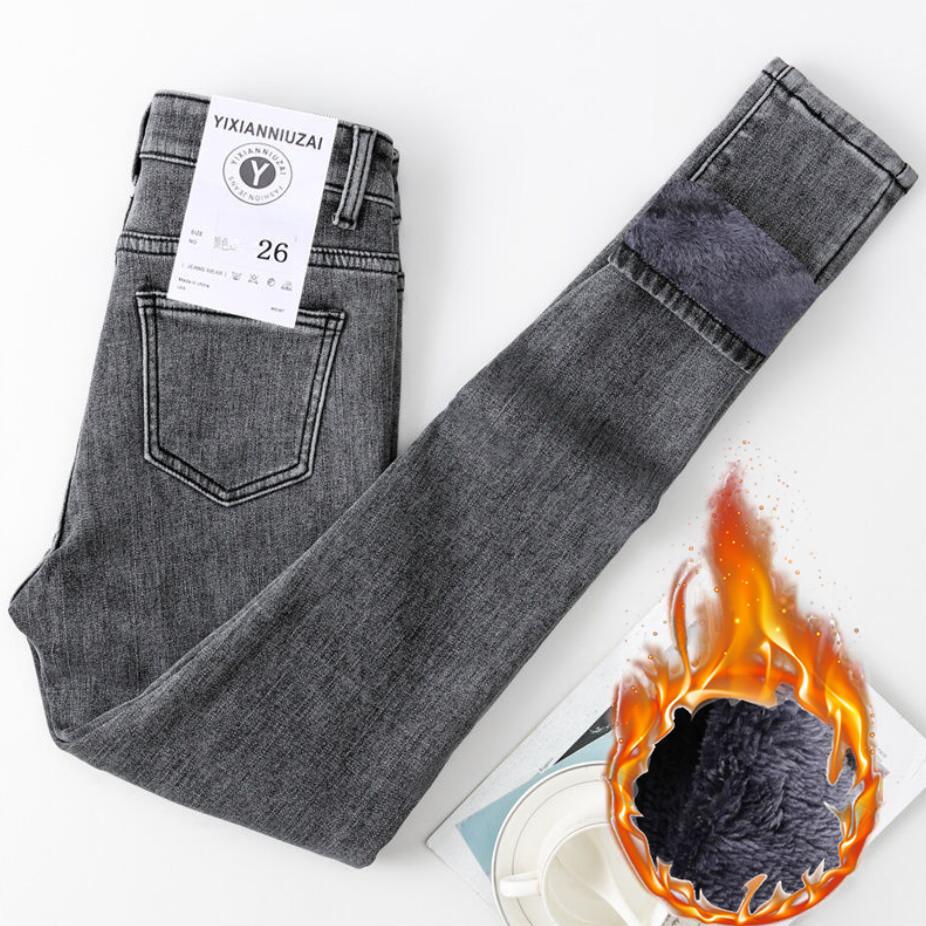 Women Skinny Jeans Winter Velvet Plush Warm High Waist Jeans Girls Denim Pants