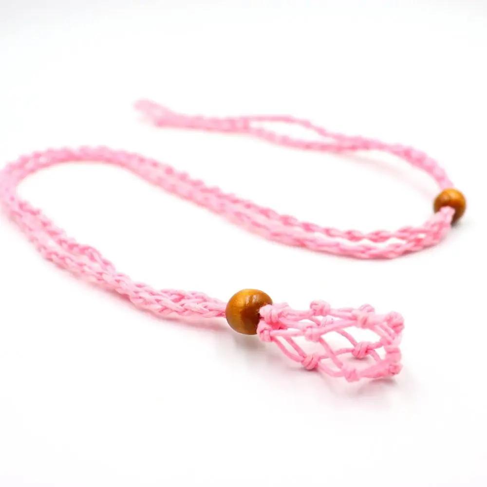Adjustable Necklace Cord Empty Stone Holder Wax Rope Diy Necklace Natural Quartz Crystal Healing Stone Net Bag Pendant