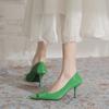 Green High Heels Women's Spring and Summer 2025 New Foreign Trade Women's Shoes Thin Heel Pointed Square Heel Commuter Shoes