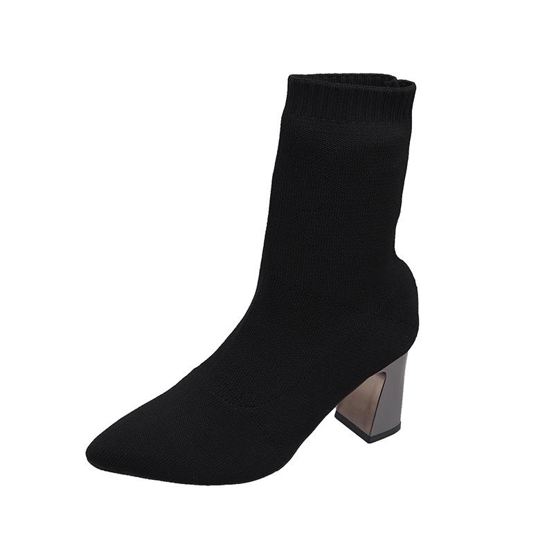 2025 Spring Large Size, New Thick High-heeled Socks Boots Pointed Fashion Thin Socks Boots Casual Socks Boots