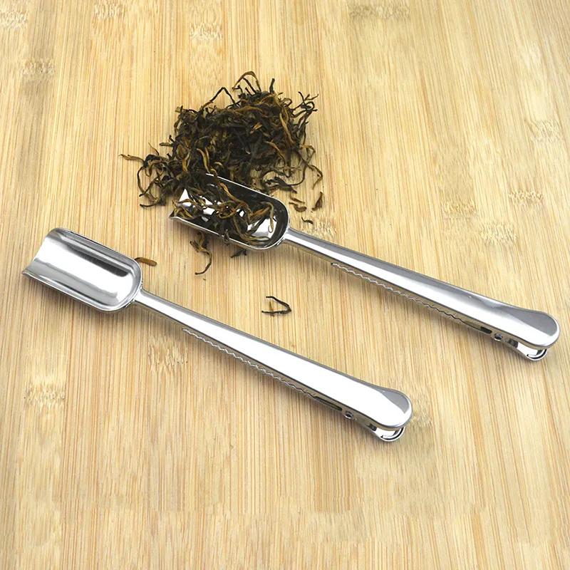 Scoop With Stainless Steel Mini Shovel Coffee Measuring Spoon For Tea Leaf Protein Powder Bag Sealing Clip Scoops Ya749