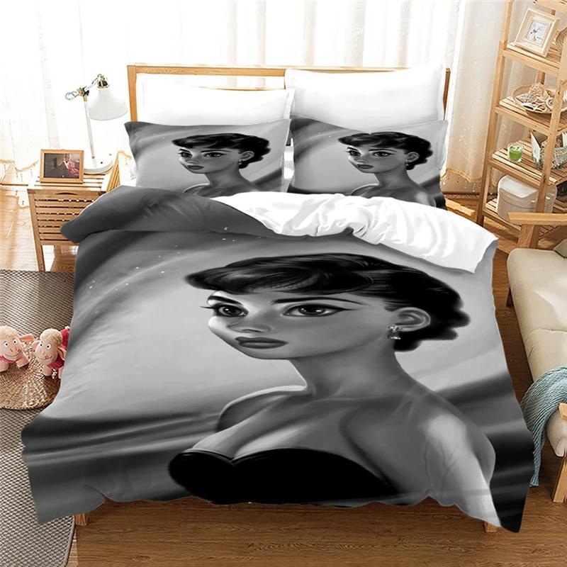 Audrey Hepburn 3D Duvet Cover Set with Pillowcase Printed Bedding Set Single Double Twin Full Queen King Size for Bedroom Decor