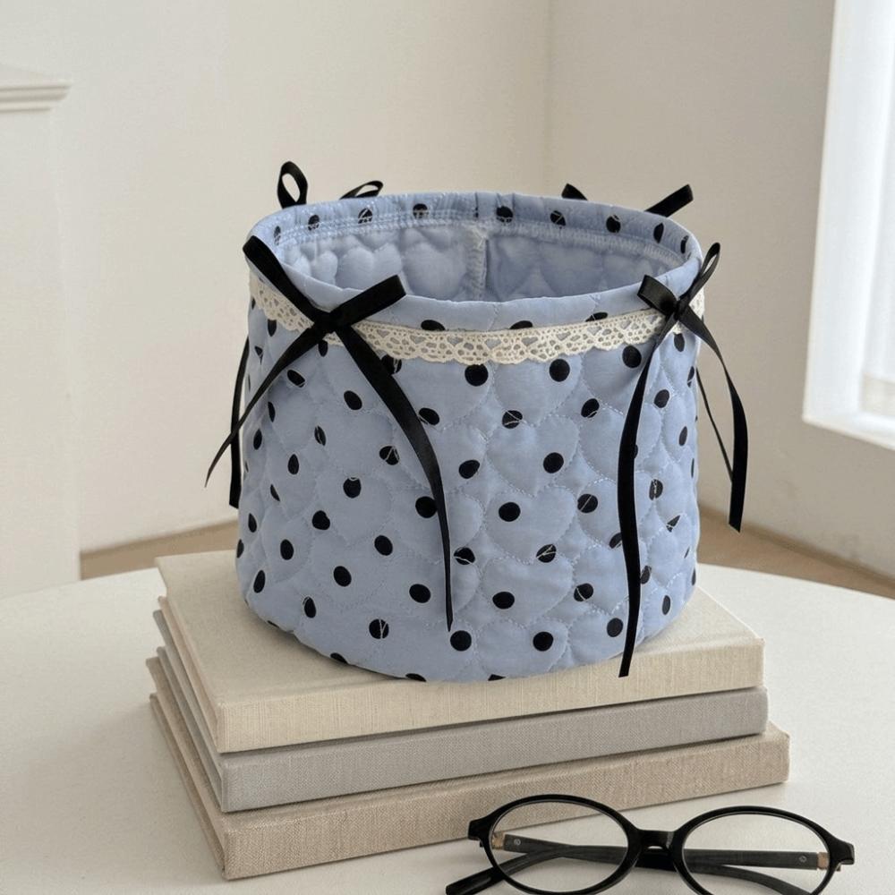 Bow Decor Storage Basket Polka Dot Car Organizer Basket Cute Car Storage Bin Toy Sorting