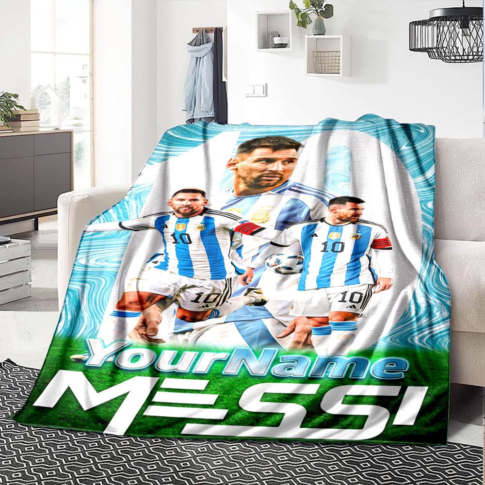 Messi Customize Your Name Blanket Cozy Customizable Blanket Comfortable Versatile for Picnics Livingroom Living Room Nap Ideal for All Seasons