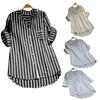 Fashion Women Vertical Stripe V Neck 3/4 Sleeve Button Loose Casual Shirt Blouse