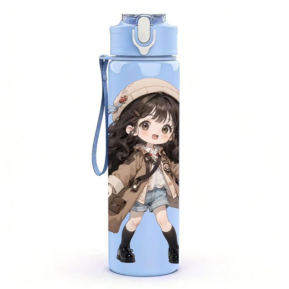 1PC Coat Scarf Autumn Style Girl Pattern 750ml Color Plastic Sports Water Bottle Leakproof Flip Straw Lid Suitable for Sports Office Home Use