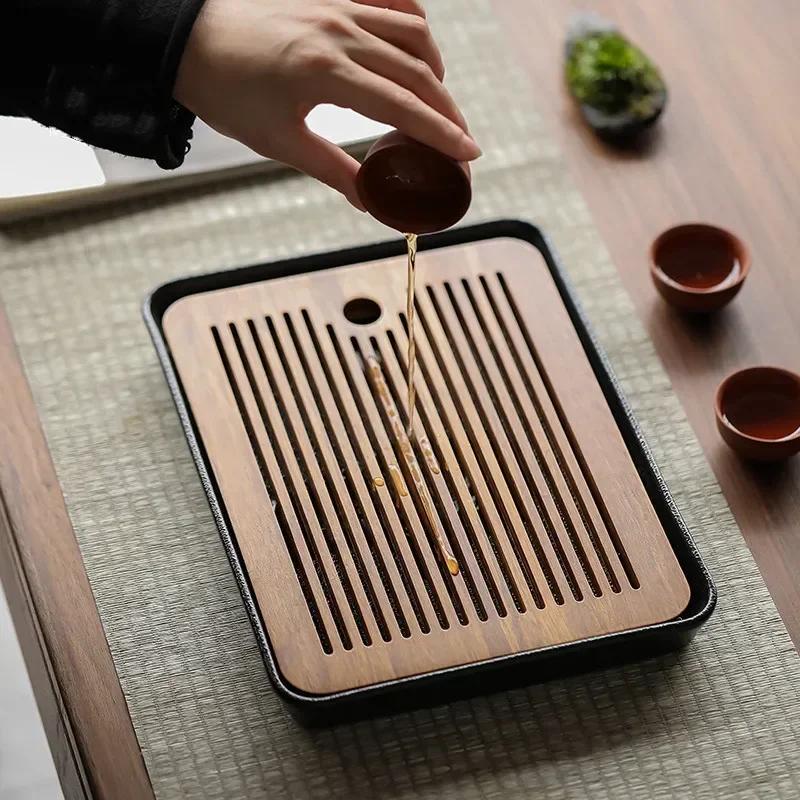 Traditional Ceramics Round Tea Tray Water Storage Household Trays Decorative Bamboo Tea Board Chinese Tea Set Accessories