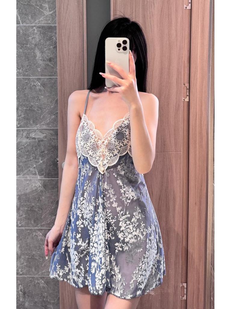 Французская сексуальная женская пижама: 2025 Выгоревший кружевной комплект из майки и шорт