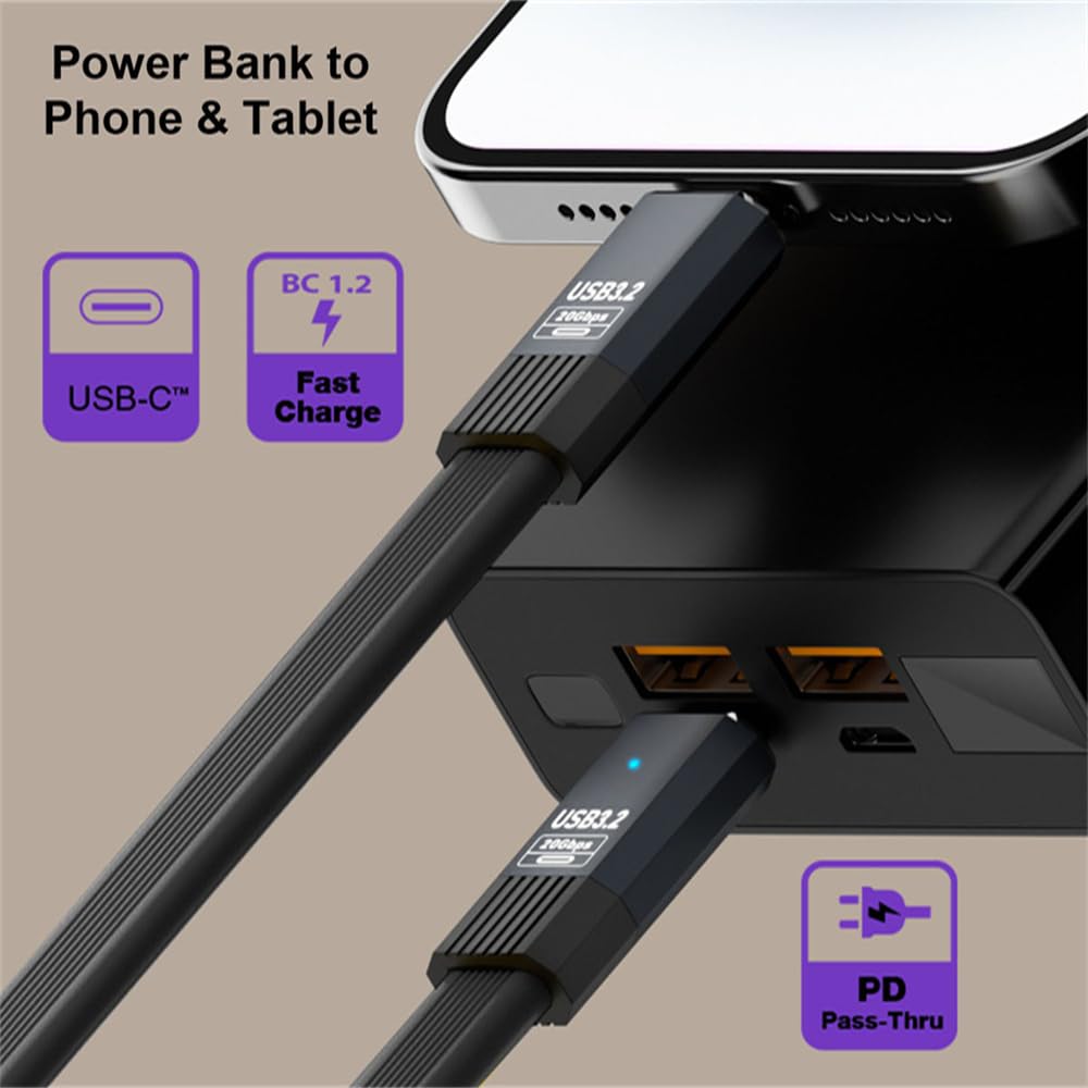 Cablecc 20 Гбит/с USB4 Плоский Тонкий FPC Кабель 20см, Кабель, 100Вт, 8K@60Гц, 5K@60Гц, USB4.0, Thunderbolt3/4,