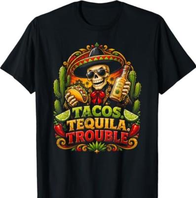 Tacos Tequila Trouble Funny Skeleton Fiesta Party Humor T-Shirt