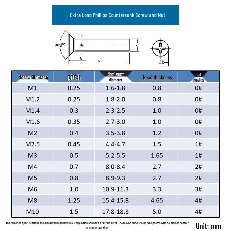 Набор Extra Long Phillips Flat Head Винтов и Гаек из Нержавеющей Стали 304 (2М, 3М, 4М)