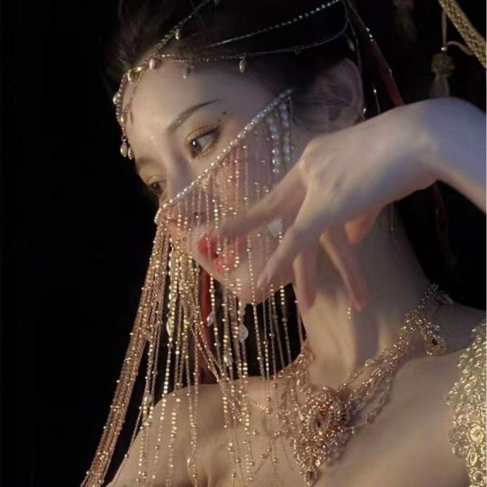 Жемчужная Золотая Маска Феи Головной убор Таинственная Вуаль Креативная Цепочка для лица Ханфу Мужчины