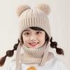 2 шт./набор Детская зимняя шапка и шарф Набор Декор плюшевым помпоном Однотонный Плюшевая подкладка Вязаная шапка Теплый комплект шарфа