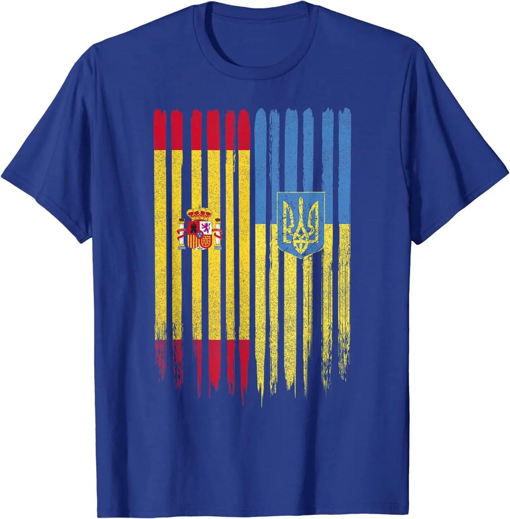Spain Ukraine Ukrainian Flag Trident Roots T-Shirt Short Sleeve Casual Cotton O-Neck Summer Shirt