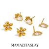 MamacitaSlay Изящные серьги-гвоздики из нержавеющей стали с цирконами в виде цветочной короны и камнями формы «глаз лошади», мини, с покрытием 18К золотом, модные украшения