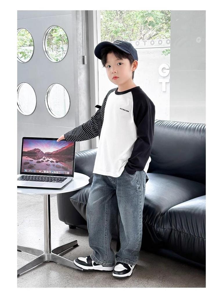 Джинсы прямого кроя на флисовой подкладке для мальчиков, новый стиль 2025 года, для детей среднего и старшего возраста