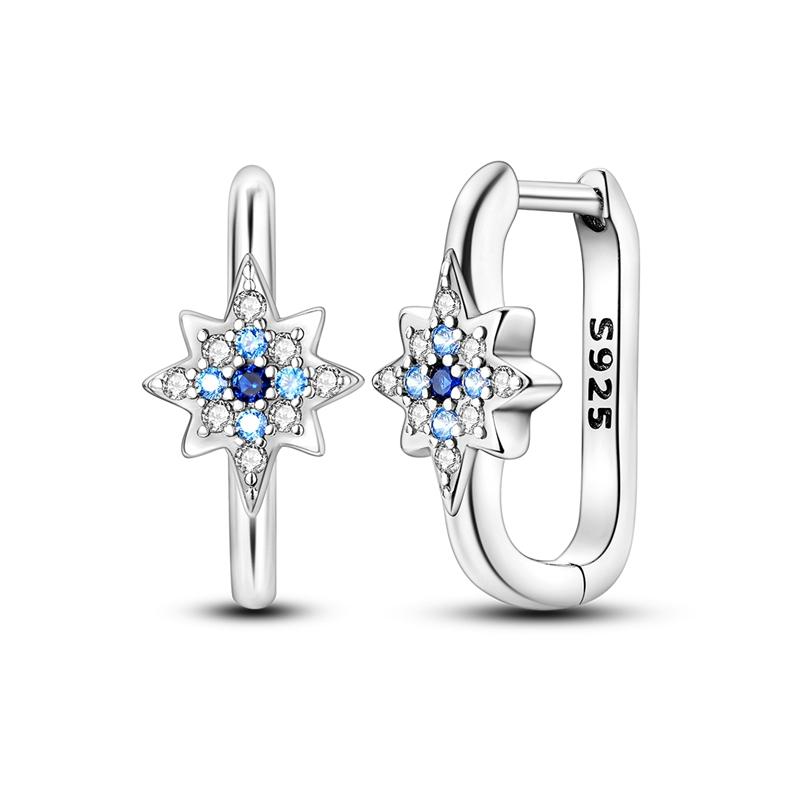 Hot Selling 925 Sterling Silver Blue Stars Butterfly Zircon Exquisite Earrings Suitable For Girls' Charming Jewelry Gifts