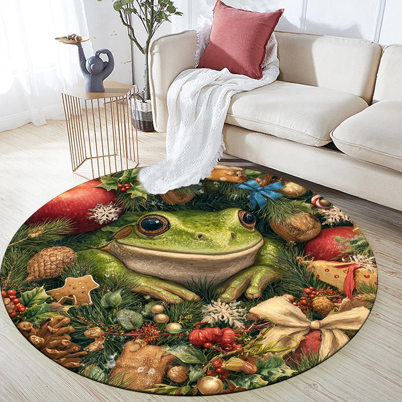 Christmas Frog pattern round rug,Carpet Rug for Living Room Bedroom Sofa Playroom Decor,Non-slip Floor Mat,Holiday Gifts and Birthday Gifts