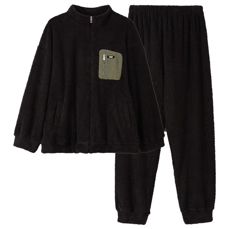 Парная пижама из полуфлиса Женская осенне-зимняя утолщенная флисовая теплая из кораллового флиса Можно носить на улице Домашняя одежда Мужской костюм