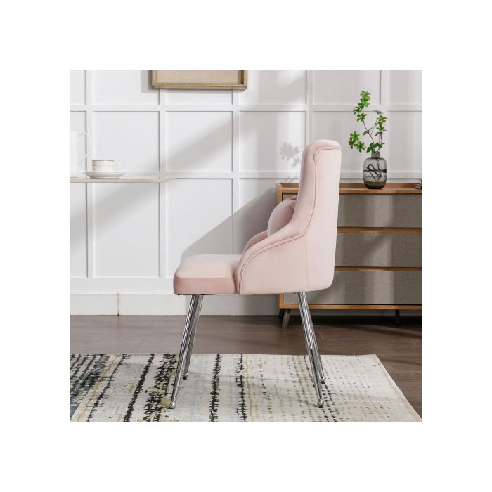 Set de 4 chaises de salle à manger - MUVOE - Rose - Tissu velours - Ergonomique - Dossier avec boutons