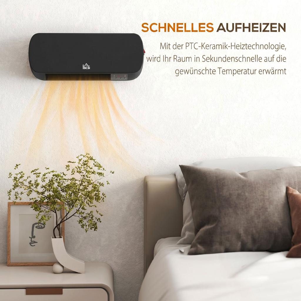 Wall-Mounted Fan Heater 2000W with Remote Control, 2 Heating Modes, LED Display, 12h Timer for Bathroom