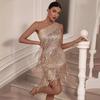 Европейская и американская сексуальная женская одежда платье с открытым плечом, бахромой и лоскутной отделкой, платье-футляр с пайетками, вечернее платье