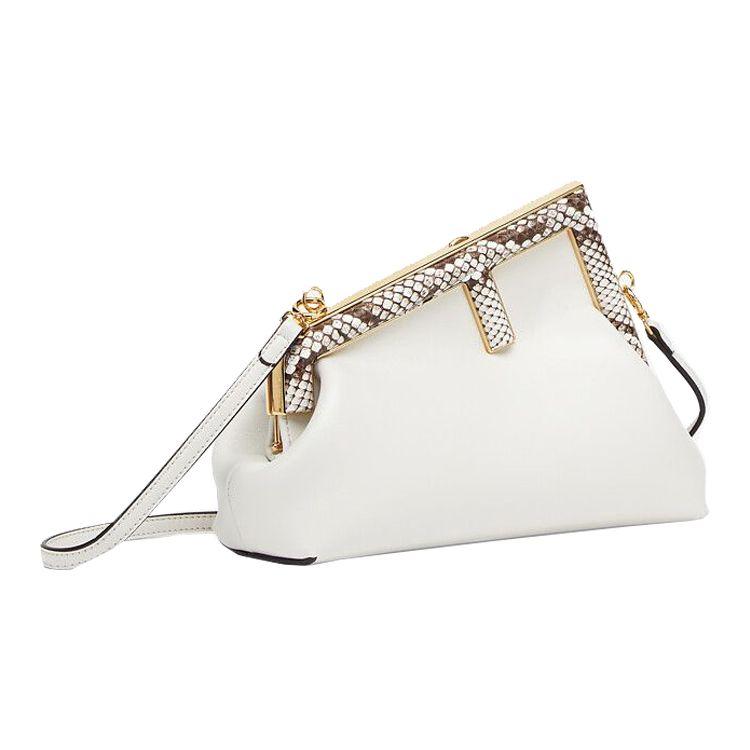 Fendi X Skims Collaboration F Buckle Python Trimmed Lambskin Handbag Women handbag White 8BP129-AGWR-F1GEN