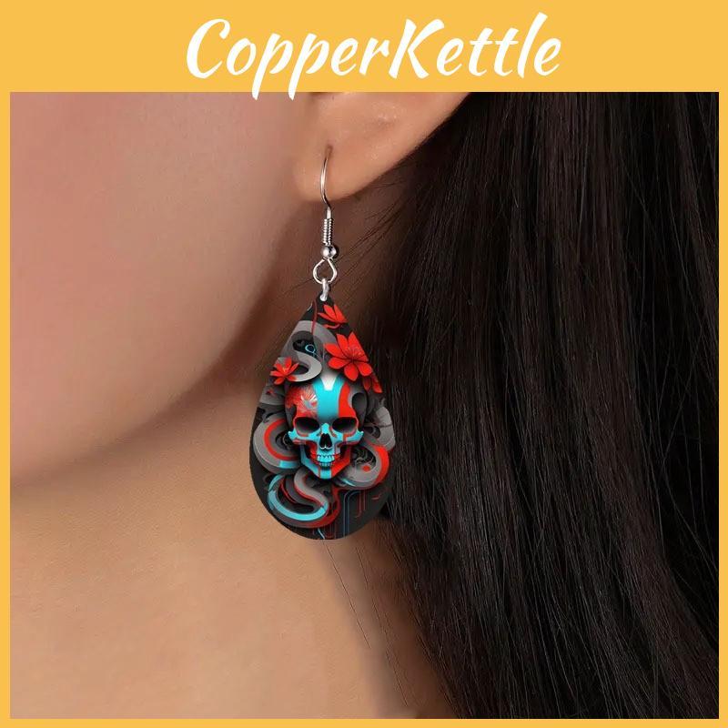 Themed Flower Halloween Skull Patterns Water Droplet Shaped Women Earrings