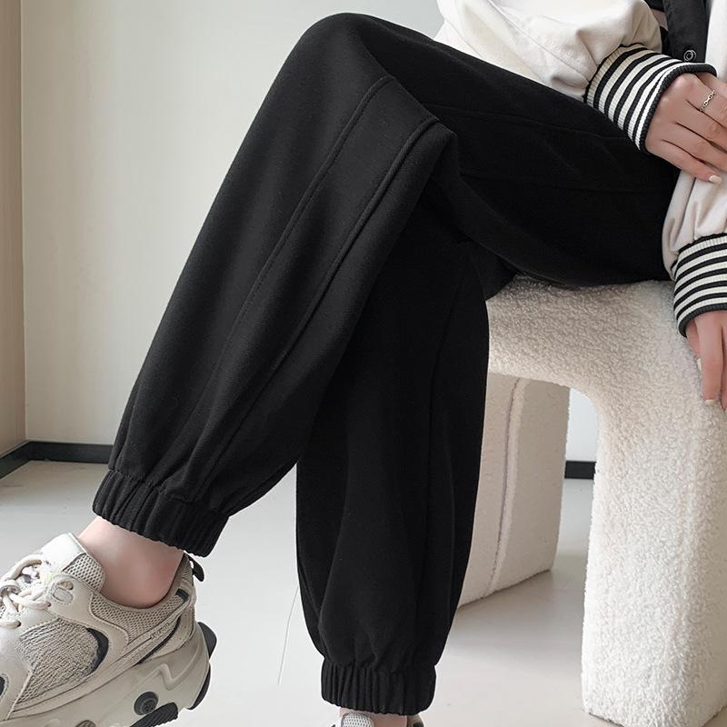 Брюки-бананы с заплатками сбоку, модные спортивные зимние спортивные штаны, толстые плюшевые трикотажные брюки, свободные повседневные джоггеры, женская мода