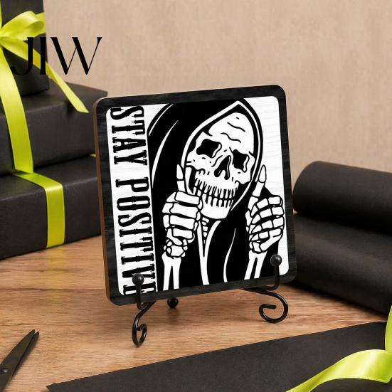 Spooky Bathroom Shelf Decor Halloween Wooden Sign with Stand, Freestanding Gothic Tabletop Sign, Funny Text Table Centerpiece for Home Coffee