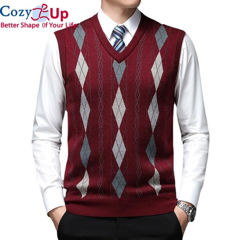 Cozy Up Новый осенний модный брендовый пуловер Argyle со стразами, свитер с v-образным вырезом, вязаный жилет, мужской модный шерстяной повседневный жилет без рукавов, мужская одежда