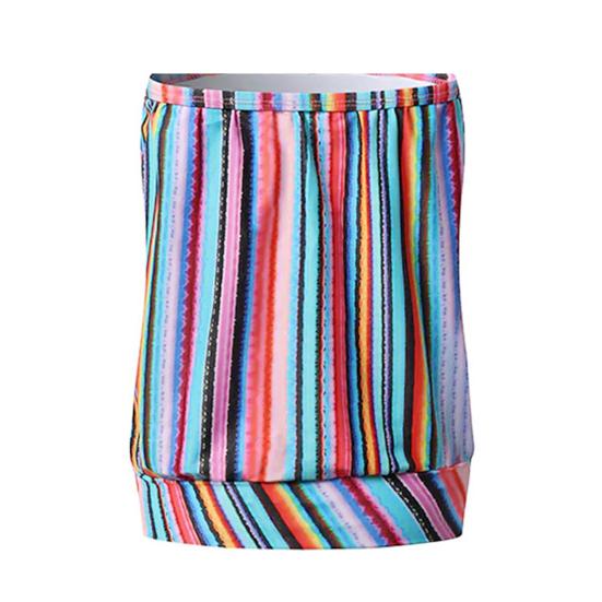 2Pcs/Set Women Swimsuit Set Bandeau Sleeveless Striped Print Swimming Tops High Waist Swimming