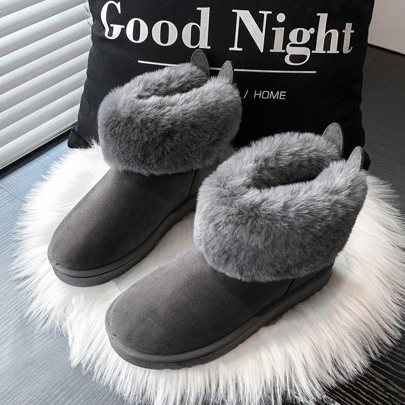 Snow Boots Women Thick Sole Cute Bunny Ears Suede Shoes for Women Keep Warm Sleeve Low Heels Platform Shoes 2024 Winter Outdoor