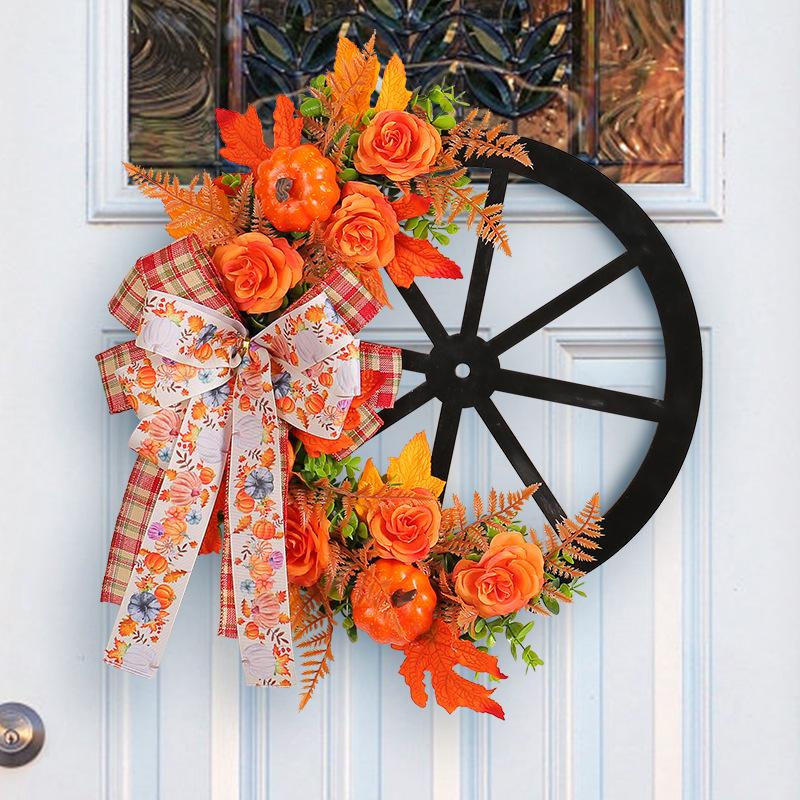 Autumn, Thanksgiving Wreath, Wooden, Pumpkin Wheel, Wall Hanging, Harvest Festival, Yard Decoration, Home Decor