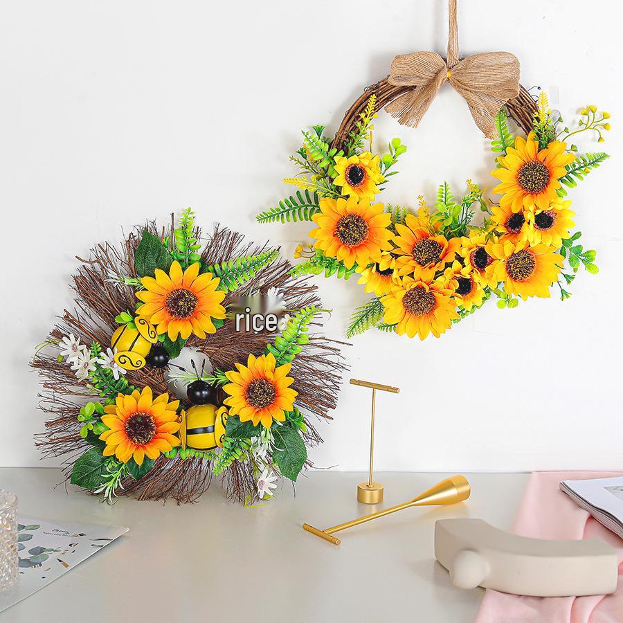 Bee Festival Sunflower Door Wreath - Semicircle Ornament Pendant