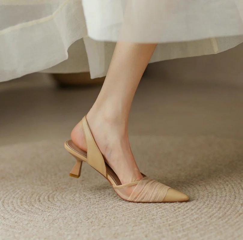 Для вечеринок и свадеб лето 2024 сандалии женские с острым носком женская обувь кружева со средним каблуком обувь шикарная элегантная повседневная H