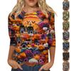 3/4 Sleeve Shirts For Women Cute 3D Halloween Printed Graphic Tees Blouses Casual Plus Size Basic Tops Pullover