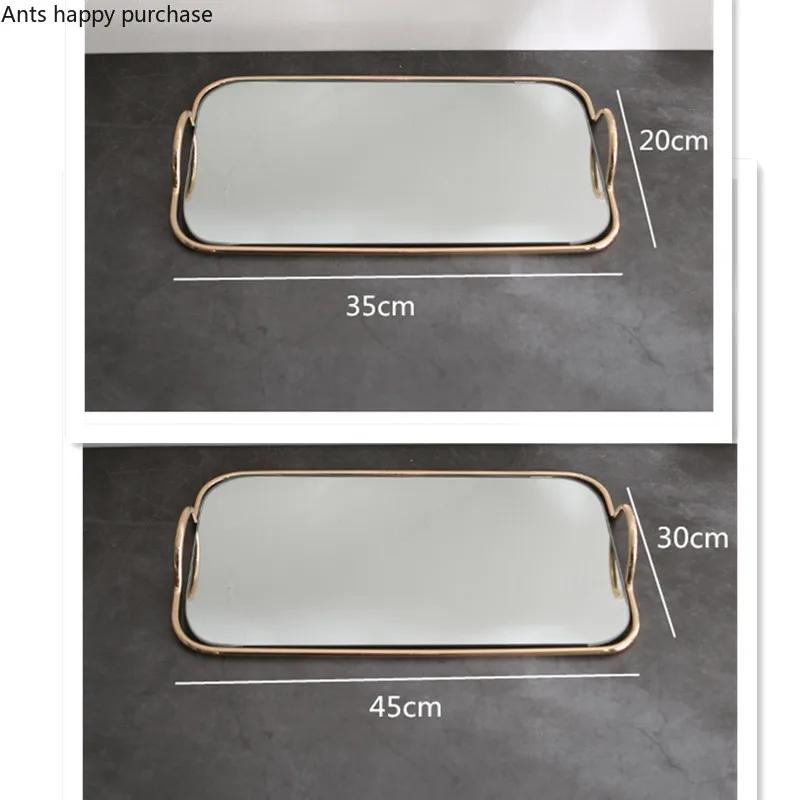 Металлический стеклянный зеркальный поднос для хранения, золотая овальная тарелка с точками для фруктов, поднос для демонстрации мелких предметов, зеркало 45*30 см/35*20 см