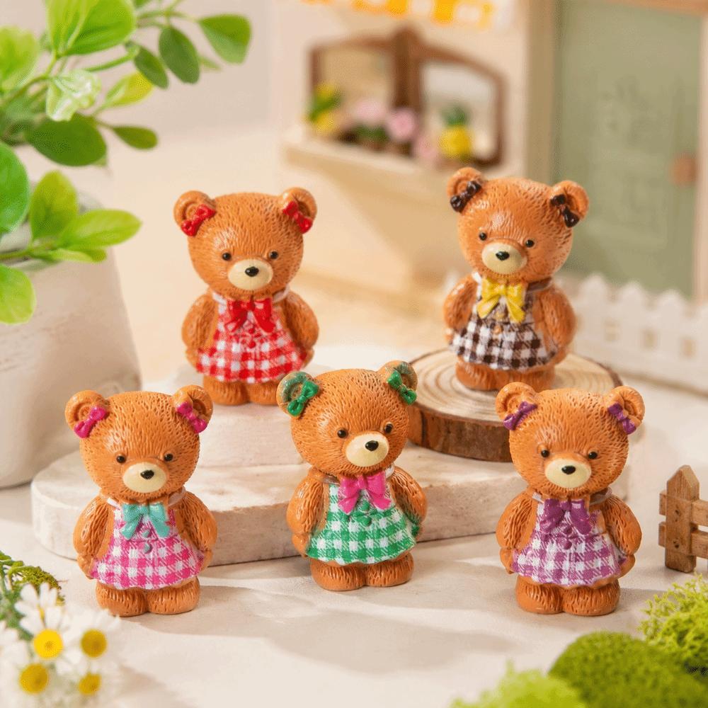 5pcs Resin Apron Bear Decorations Mini Desk Bear Decorations Cute Little Bear Figurine Desktop Use