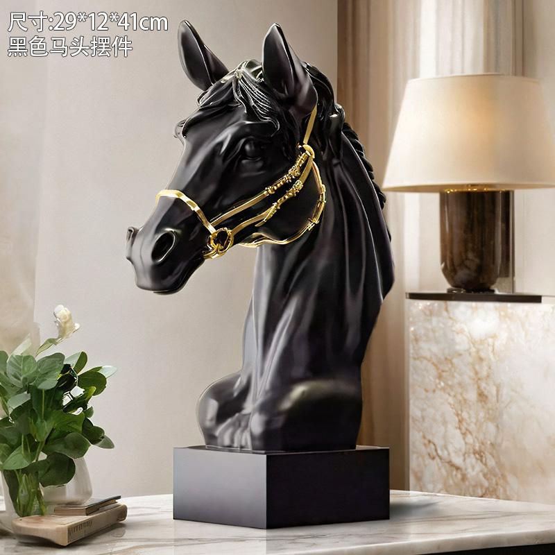Creative Figurines Horse Head Resin Statue Living Room Home Decor Ornament Entrance Wine Cabinet Light Luxury Decor Sculpture
