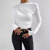 Solid Color Round Neck Women's Long Sleeved Top