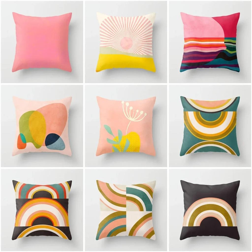Nordic Morandi Geometric Abstract Rainbow Decorative Home Pillowcase Cushion Cover