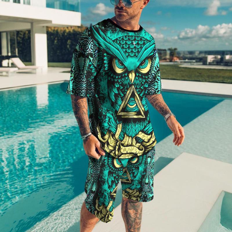 Summer Men's Suit 3D Printing Cool Street Oversized T-Shirt Brave Liger Sportswear Domineering Fitness Sports Pants 2-Piece Set