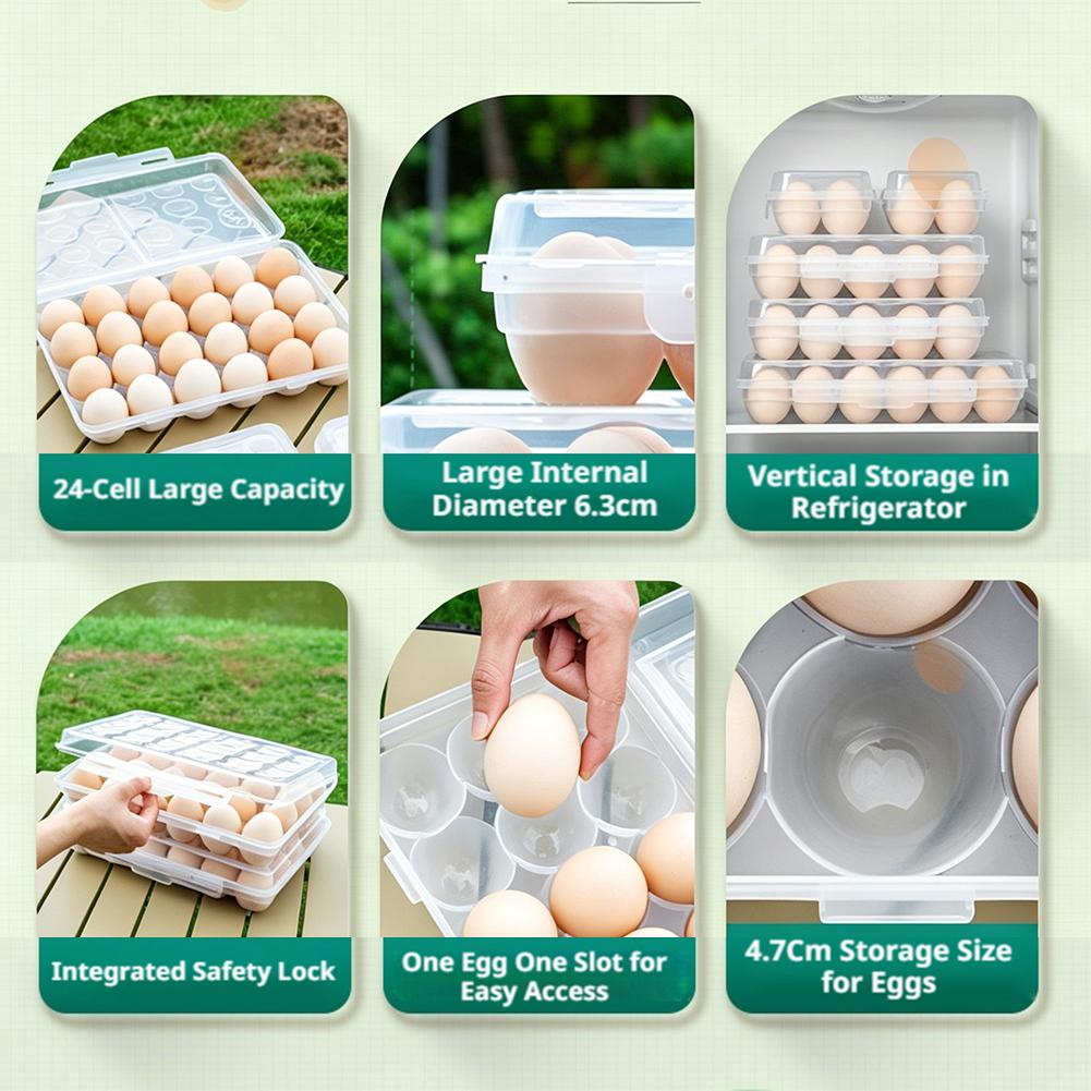 High-quality Egg Holder Plastic Egg Storage Box Egg Organizer for Fridge Portable Tray with Lid for Refrigerator Camping Outdoor 2