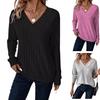 Autumn Winter Women's Knit T-Shirts Solid Color Long Sleeve V-Neck Fashion Knitted Tees Tops