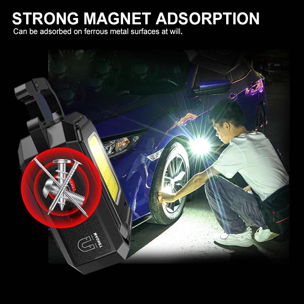 COB LED Flashlight Keychain USB Rechargeable Mini Keychain Work Light Portable Lantern IPX4 Waterproof For Outdoor Camping Lamp