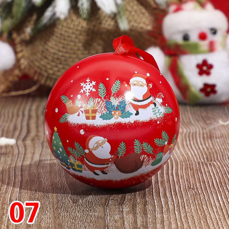 1PC Kids Favors Mini Tin Box Round Empty Case Santa Printing Candy Storage Case Round Ball Shaped
