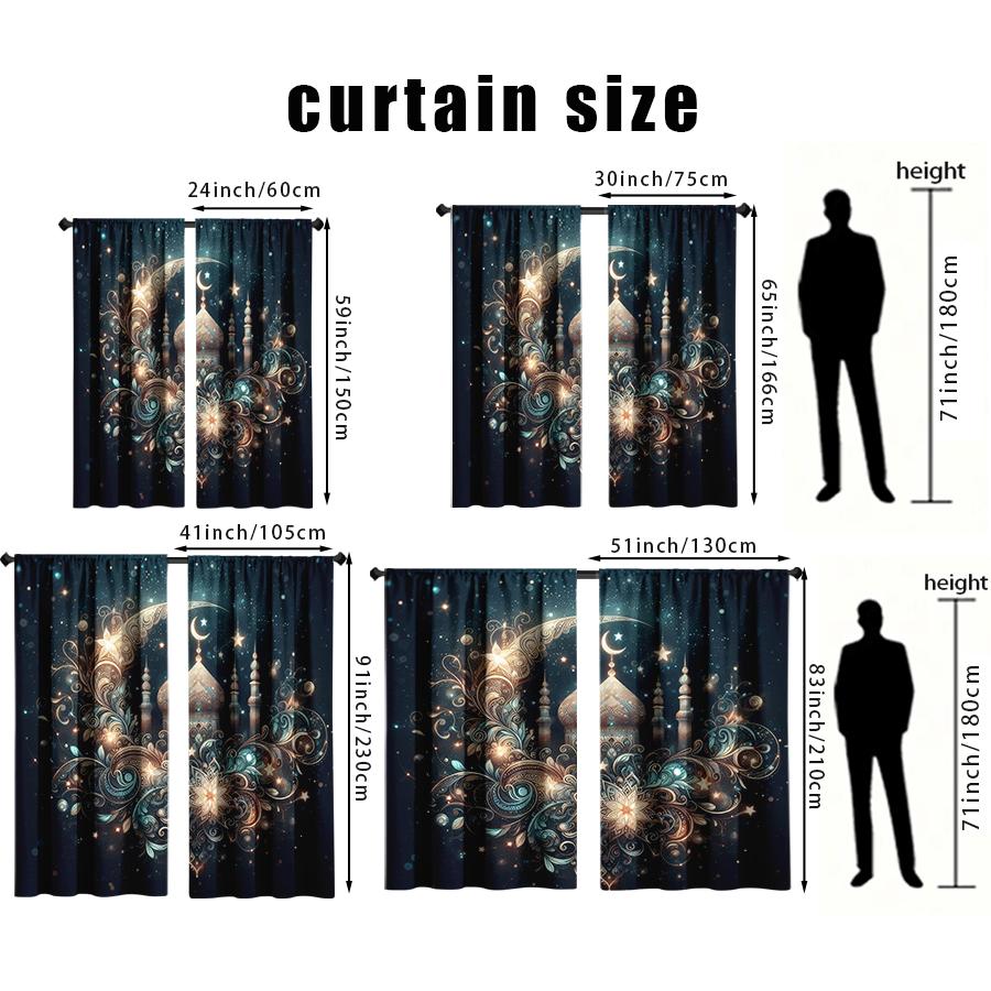 2 ШТ. Шторы с золотистым исламским узором «Звездное небо», Мечтательный стиль, Гостиная и Спальня, Декорация с карманом для кулиски